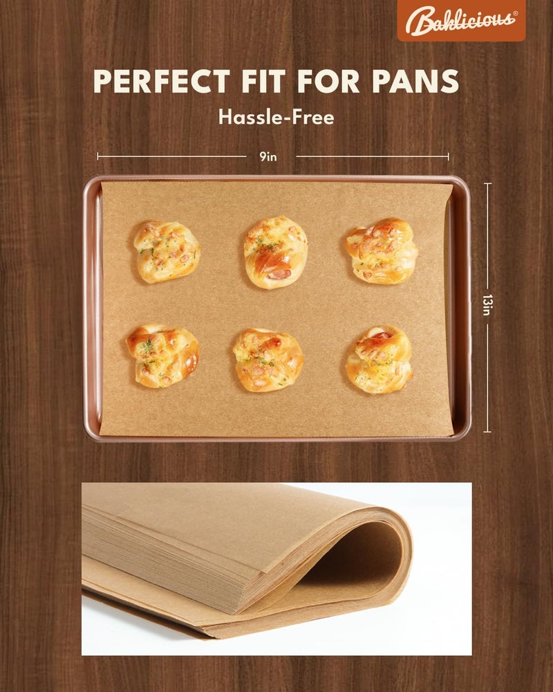 BAKLICIOUS 220 Pcs 9x13 inch Unbleached Parchment Paper Baking Sheets, Baklicious Pre-cut Heavy Duty Parchment Baking Paper for Air Fryer, Oven, Bakeware, Steaming, Cooking Bread, CupCake, Cookies - Image 3